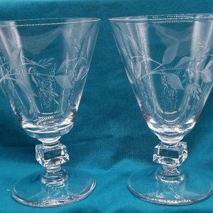 Vintage Gray Cut, Square Block Stems by Marion Glass